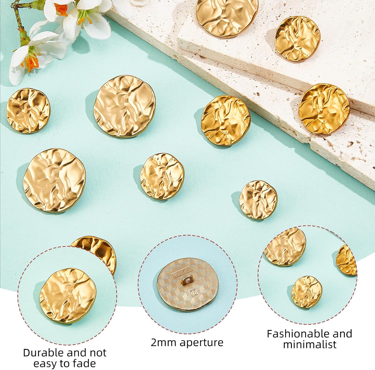 20Pcs Wrinkle Gold Metal Shank Buttons, Wrinkle Round Wave Metal Shank Button, 4 Sizes Sewing Fasteners for Men Women Blazer Coat Uniform Shirt Suit and Jacket Sewing Craft DIY image 5
