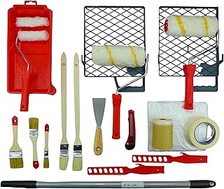 ROTIX Komplettes Malerset | 20-teilig für Anstrich von Wand und Decke | Farbroller Pinsel Abdeckfolie Klebeband Teleskopstange und praktische Helfer