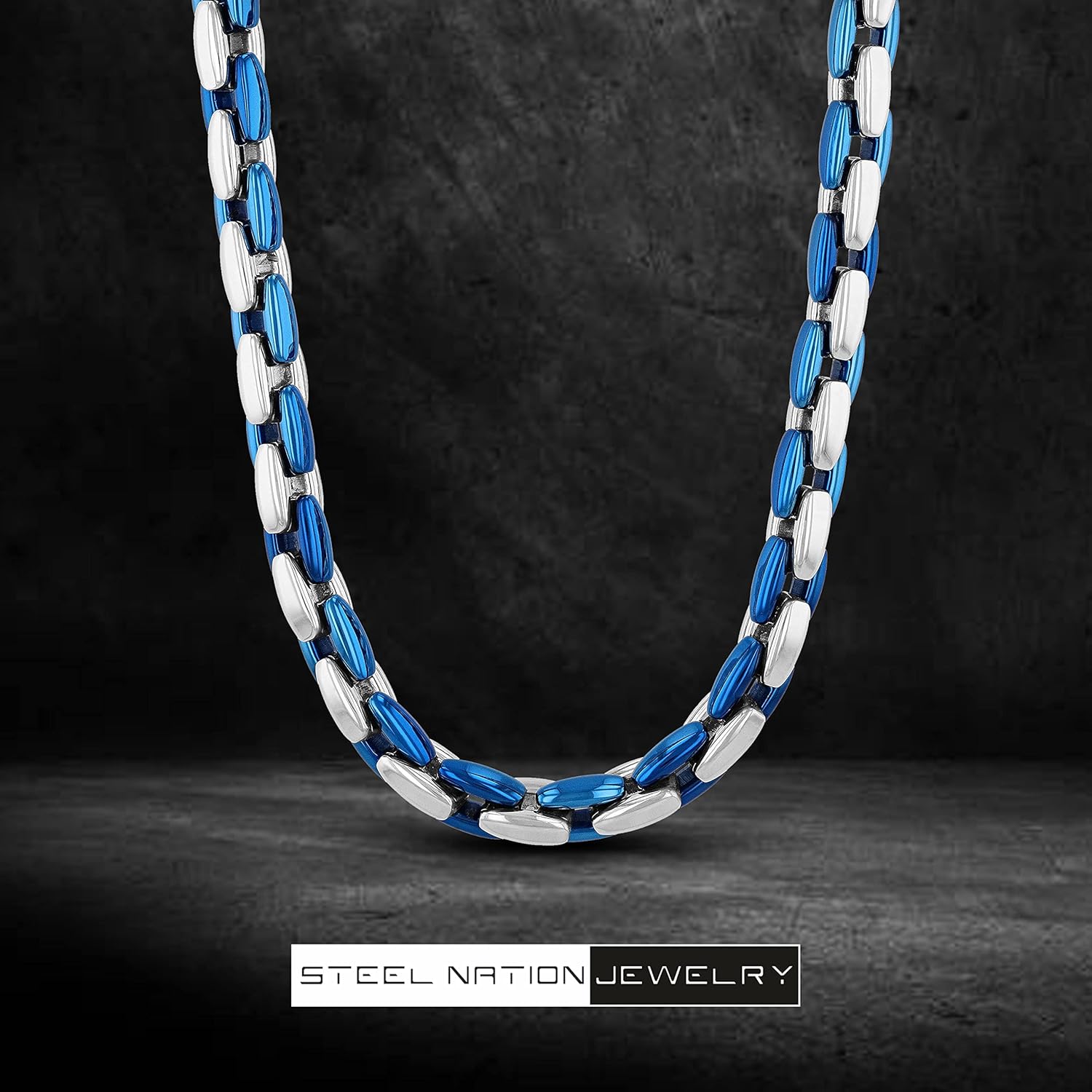 Stainless Steel and Blue Ion-Plate 6.3mm Oval Link 24" Chain Necklace - Image 6