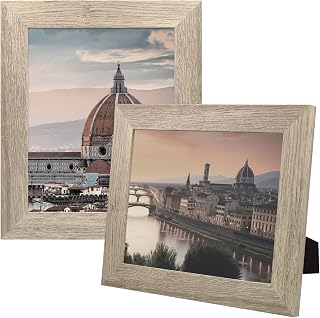Golden State Art, 8x10 Picture Frame - Country Wood Grain Style - Tabletop Display, Back Hangers for Wall Display - Great for Photos, Gift, Pictures, Wedding, Portraits (2 Pack, Beige)