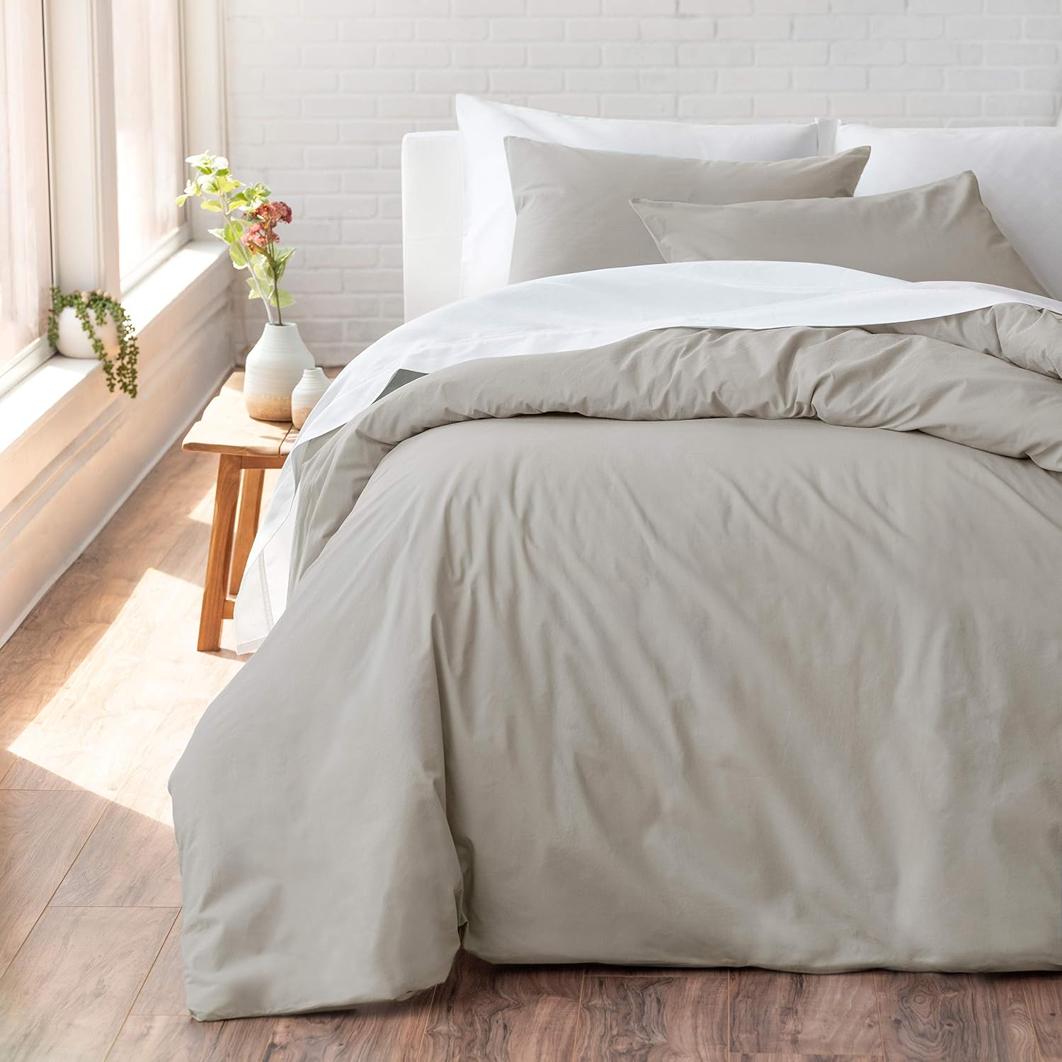 Welhome Cozy 100% Cotton Percale Washed Reversible Duvet Cover Set | Queen Size (Castlerock) | 88" x 92" | 3 Piece Set | Lightweight | Cool & Crisp | Breathable | Ideal for Summers