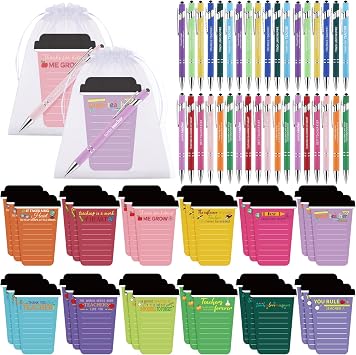 108 Pcs Thank You Teacher Appreciation Coffee Cup Notepads Coffee Cup Sticky Notes with Inspirational Pens Bag Thank You Teacher Gifts Graduation End of The Years Gifts for Teacher Team Nurse