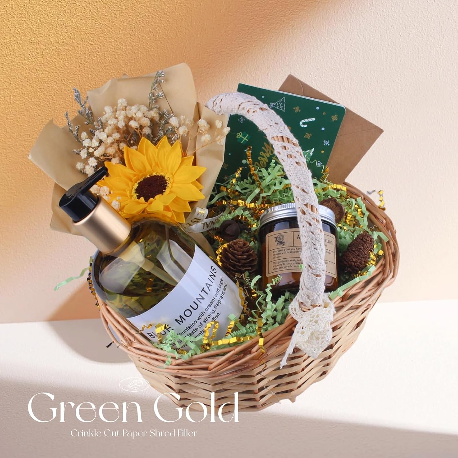 LDKGHE 4 oz Crinkle Cut Paper Shred Filler for Gift Wrapping Baskets Filling Box Birthdays Christmas Thanksgiving Easter Weddings Valentines Mother's Day Anniversaries (Dark green and Gold) - Image 4