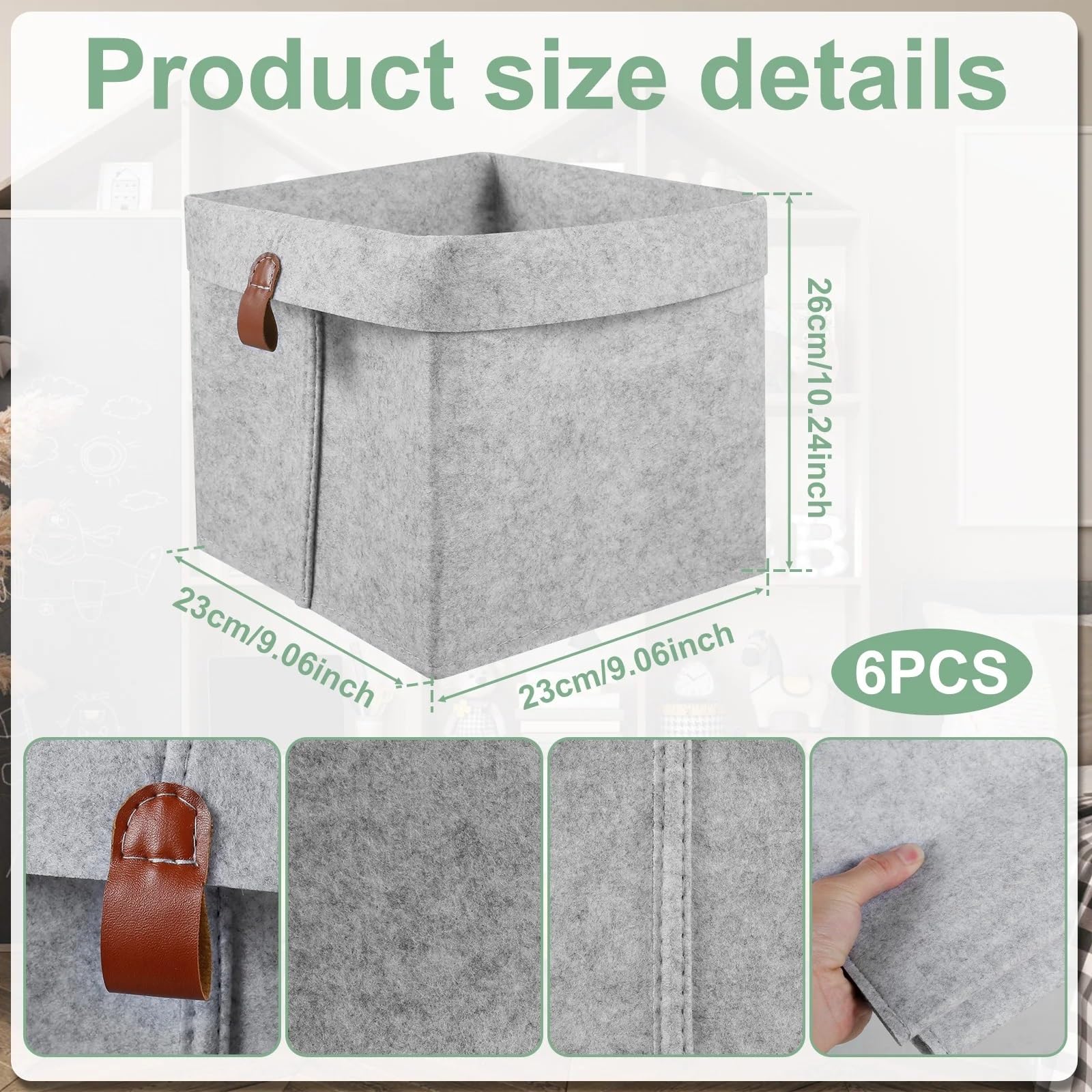 Boite Rangement Tissu Lot de 6 boîtes de rangement pliables for en tissu feutré(Light grey 6PCS)