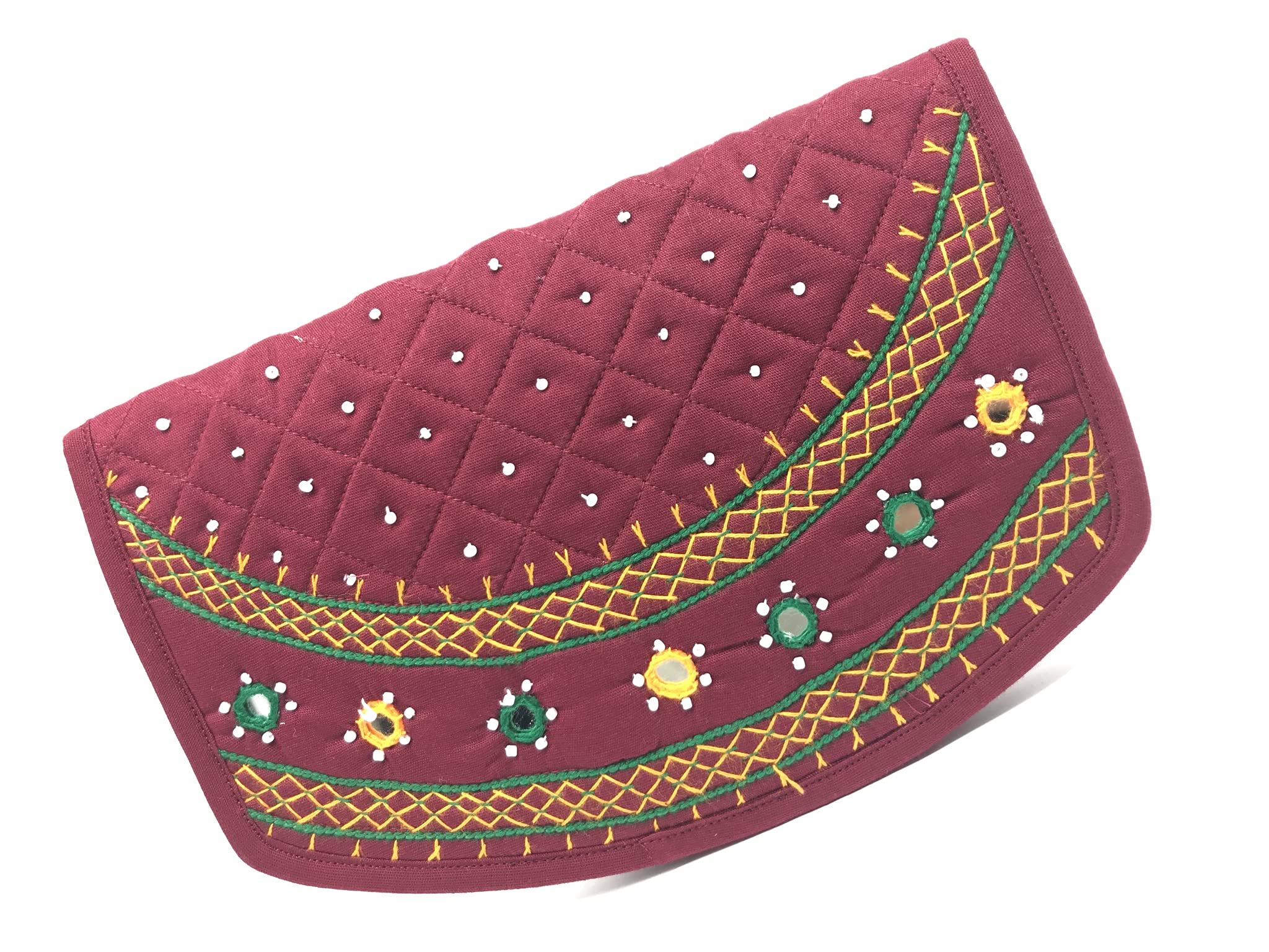 srishopify handicrafts Women Hand Purse Banjara Designer Clutch for Girls Cotton Handmade Ladies Wallet Embroidered Rakhi Gift For Sister (Medium 8.5 Inch Original Mirrors Beads and Thread Work)