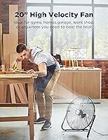 Vista 2 de Pelonis Ventilador de piso de 20 pulgadas, ventilador de piso de alta velocidad de metal resistente con 3 velocidades, cabezal inclinable ajustable