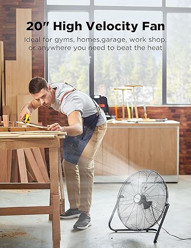 Miniatura 2 de Pelonis Ventilador de piso de 20 pulgadas, ventilador de piso de alta velocidad de metal resistente con 3 velocidades, cabezal inclinable ajustable,