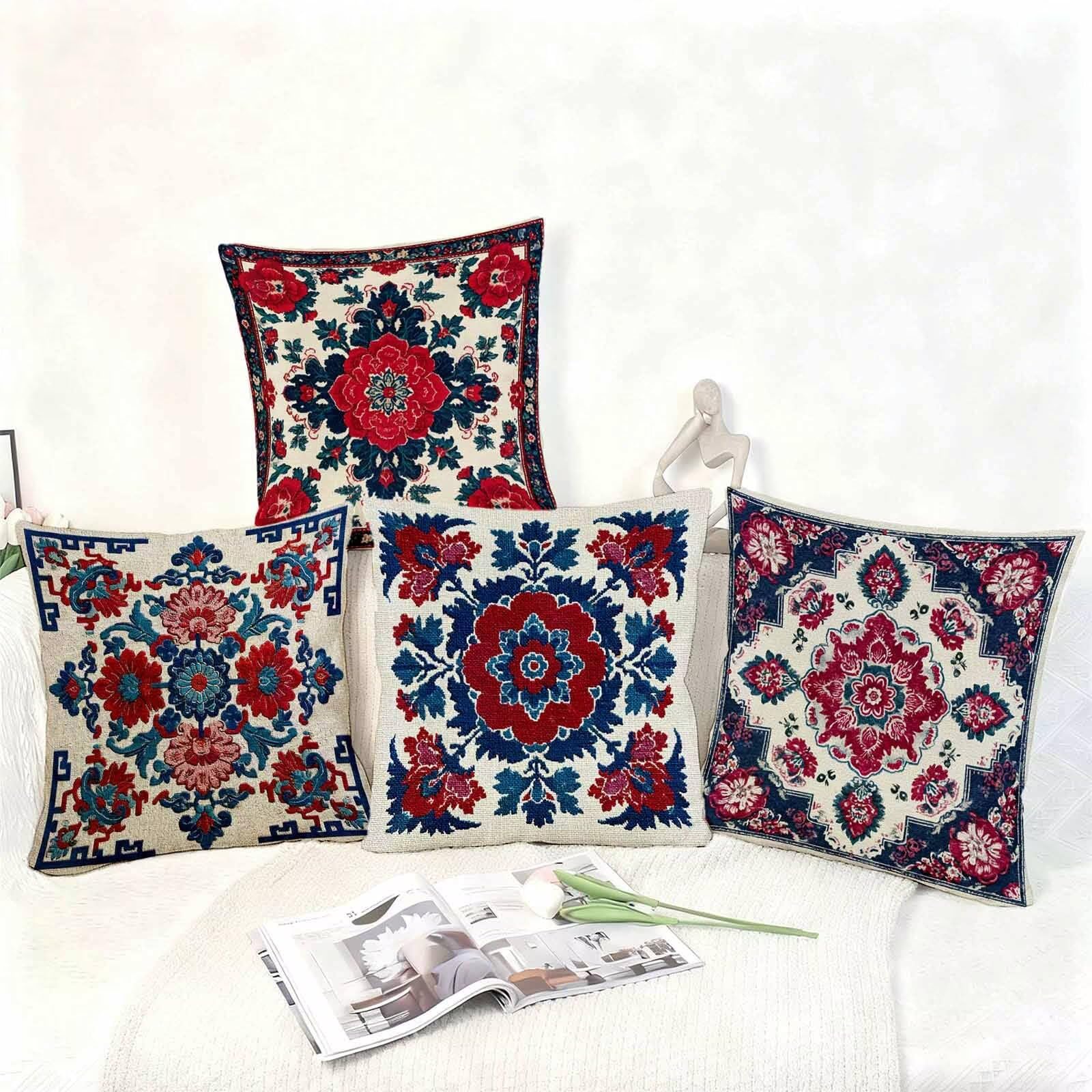 Czerwona sofa poduszki 70 x 70 cm zestaw 4, miękka poszewka na poduszkę czeska dwustronna poszewka na poduszkę niewidoczny zamek błyskawiczny poszewka na poduszkę do dekoracji domu, prezent