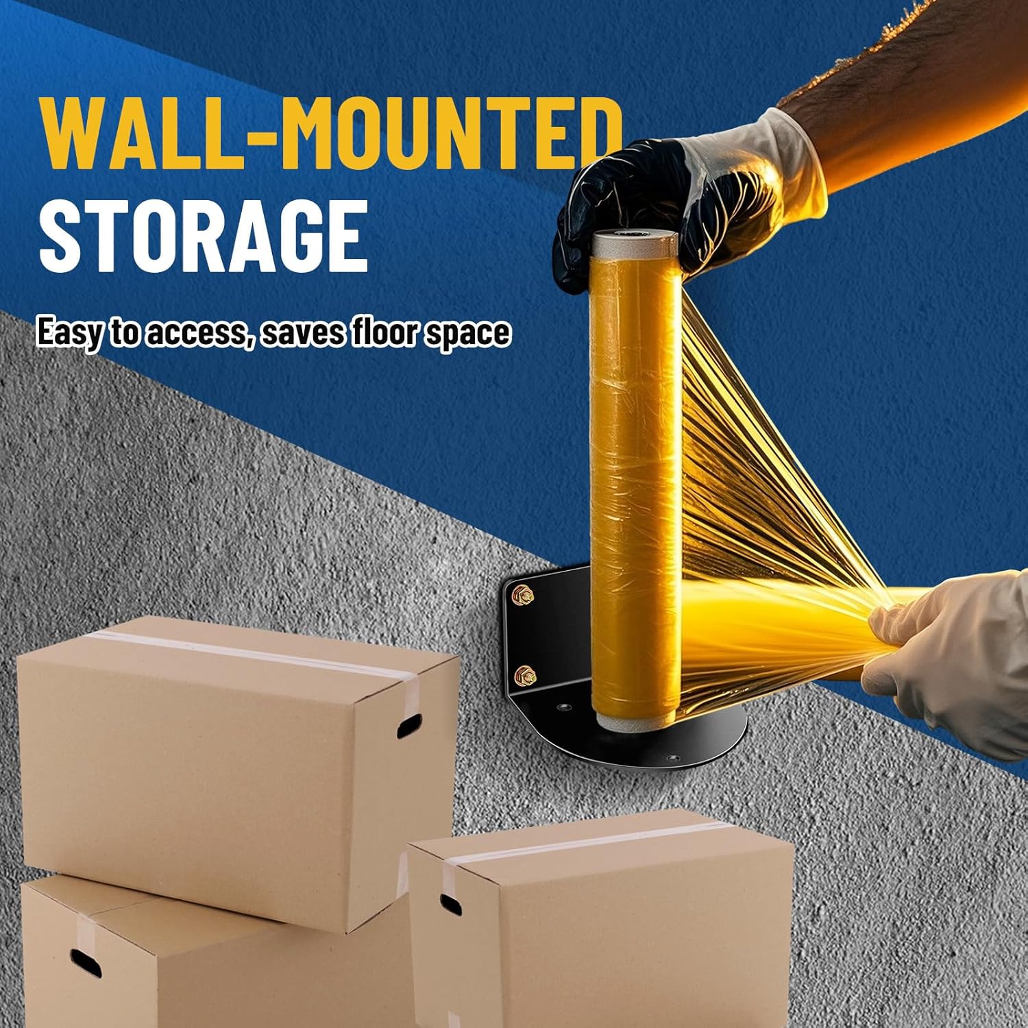 Wall Mountable Stretch Film Roll Stand, Fits up to 20" Stretch Film, Shrink Wrap Dispenser Holder Bracket with 7 Screws for Industry Manufacturing Logistics Retail, Shrink Wrap Not Included
