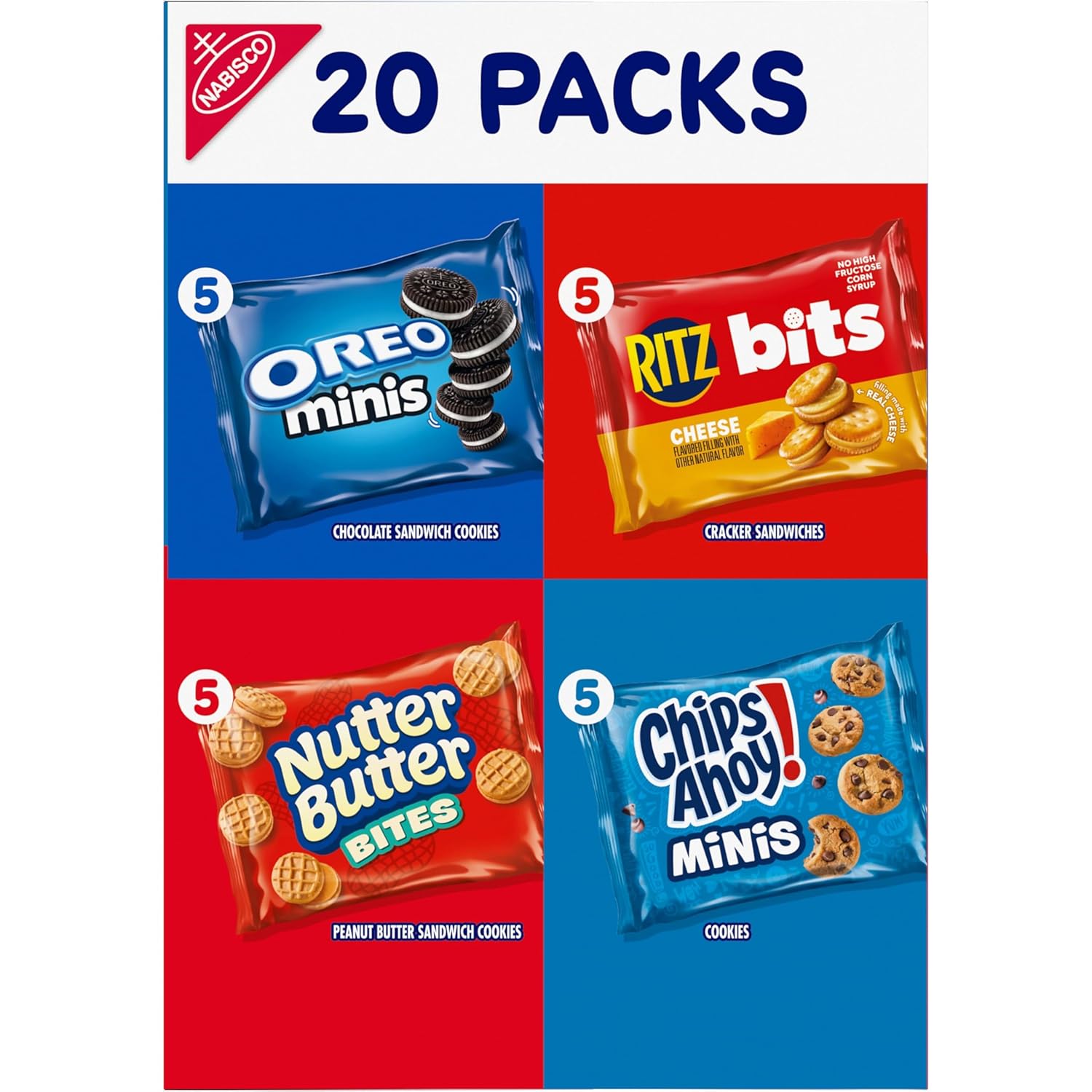 Nabisco Classic Mix Variety Pack, OREO Mini, CHIPS AHOY! Mini, Nutter Butter Bites, RITZ Bits Cheese, 20 Snack Packs