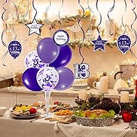 Vista 186 de Juego de decoraciones para fiesta de cumpleaños número 16, serpentinas moradas con soporte de globo de mesa morado, decoraciones de fiesta
