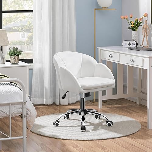 Miniatura 2 de Yaheetech Bonita silla de escritorio para oficina en casa, silla de tocador ajustable, moderna silla tapizada, giratoria con reposabrazos para