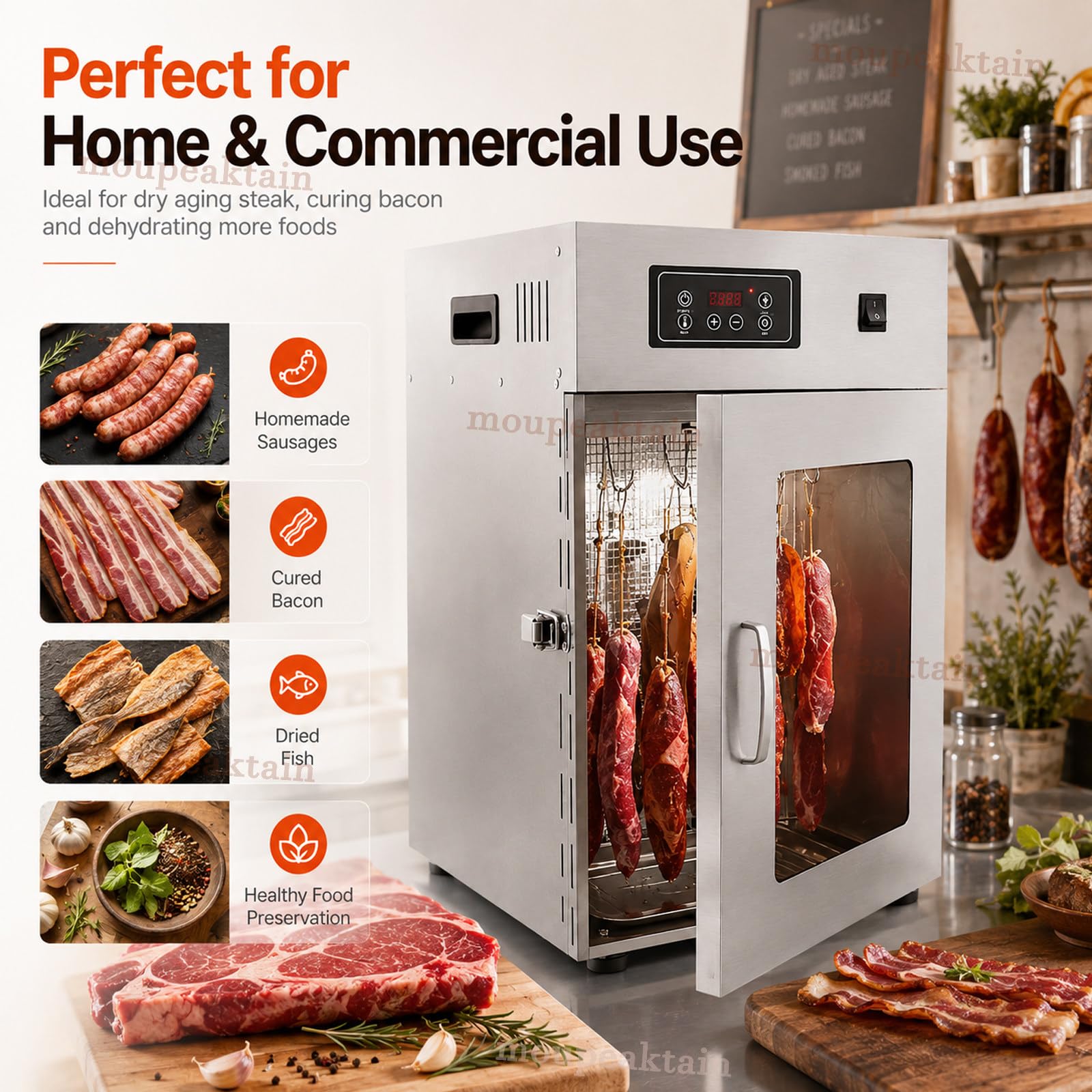 Dry AGER Reifeschrank, Edelstahl Dörrautomat für Fleisch mit 30-90℃ Temperaturregelung, 24h Timer, 7,5 kg Kapazität, Dörrschrank für Beef Jerky, Speck, Fisch und Pökelfleisch
