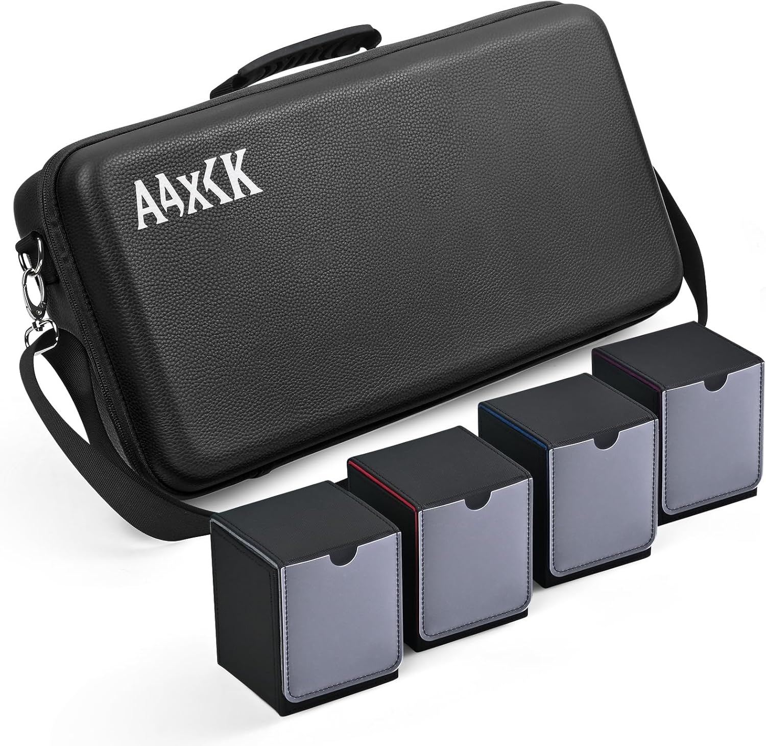 Playmat & Deck Box Carrying Case – For TCG/CCG/MTG Gamemat with 4 Deck Boxes, 3 Compartments for Playmat, Deck Box and Dice, with Adjustable Shoulder Strap, Handle, Fits 14",15”,16" Playmats Black