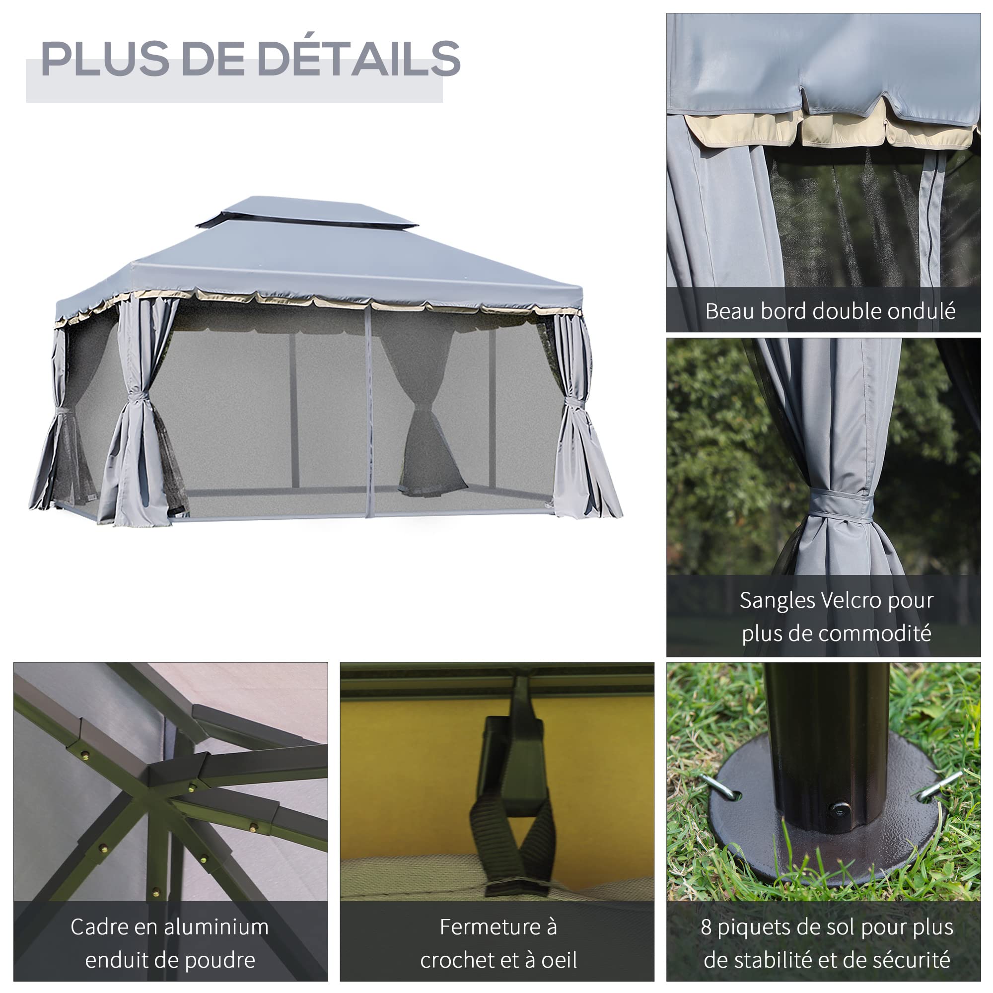 Outsunny Tonnelle de Jardin Extérieur Barnum Toit Double 4x3m Gris | Rideaux et Moustiquaire, Tente de Réception en Aluminium, pour Terrasse Patio Mariage Baptême
