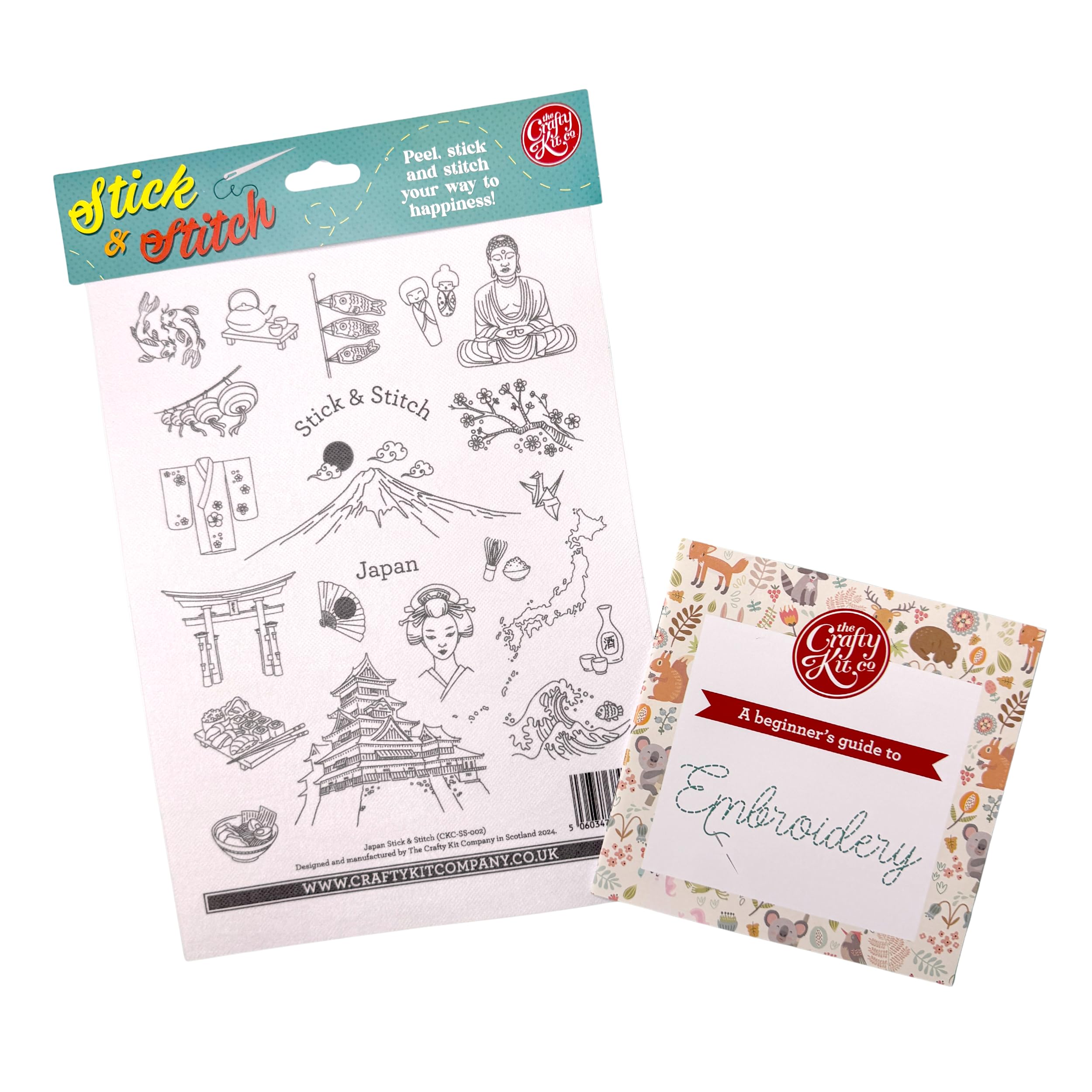 The Crafty Kit Company Stick And Stitch Embroidery Patterns - A4 Water-Soluble Embroidery Transfers | Japan Fabric Stickers - Easy Dissolvable Embroidery Stabiliser For Hand Sewing & Crafts