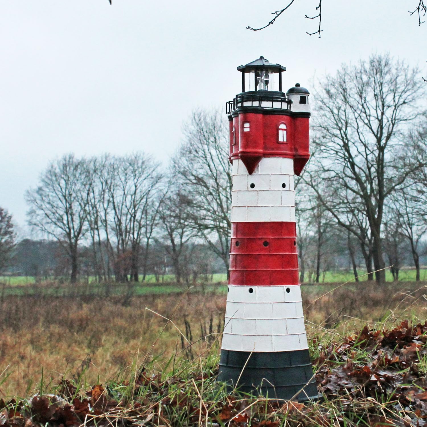 Leuchtturm Roter Sand mit Solar Beleuchtung Rundum Leuchtfeuer Maritime Deko Gartendeko Deko Leuchtturm Verschiedene Größen (80 cm)