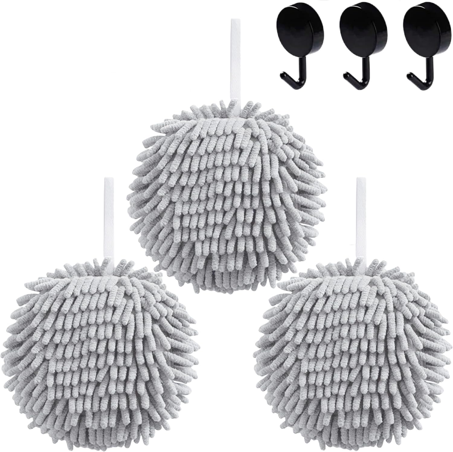 Fuzzy Ball Hand Towel, 3 Pcs Puff Ball Towels for Bathroom (3 Gray)