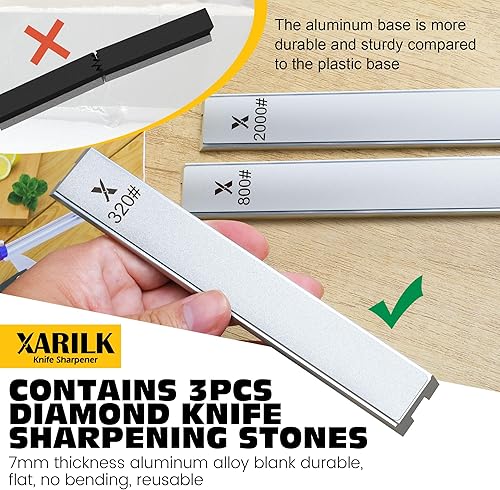 Miniatura 4 de Sistema de afilado de cuchillos portátil plegable, kit de afilador de cuchillos ajustable con 3 placas de aluminio con diamantes (320#, 800#,