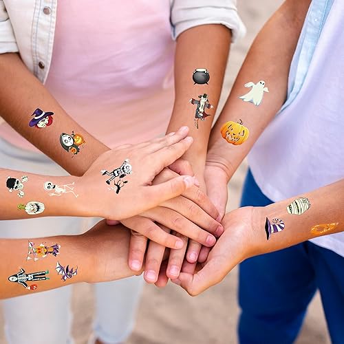 Miniatura 4 de Xutengy 79 piezas de tatuajes temporales de cicatriz de Halloween para niños, surtido de calcomanías de tatuaje falso de truco o trato para niños y