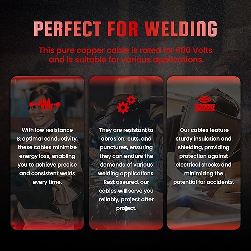 Miniatura 5 de Cable de soldadura de cobre puro resistente calibre 10 de 600 voltios, cable ultra flexible de 10 pies con chaqueta EPDM, color rojo, fabricado en