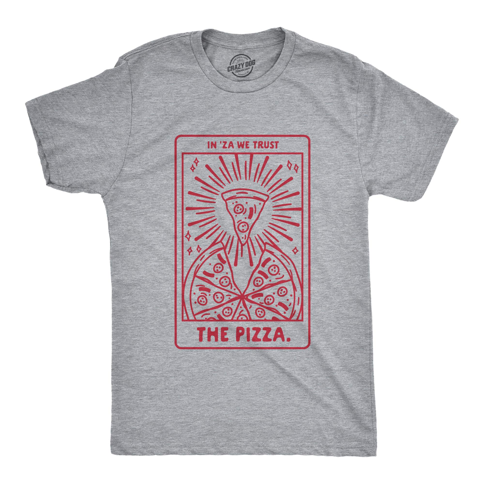 Crazy Dog T-ShirtsMens in 'Za We Trust Pizza Tshirt Funny Tarot Card Pizza Slice Fortune Teller Graphic Tee