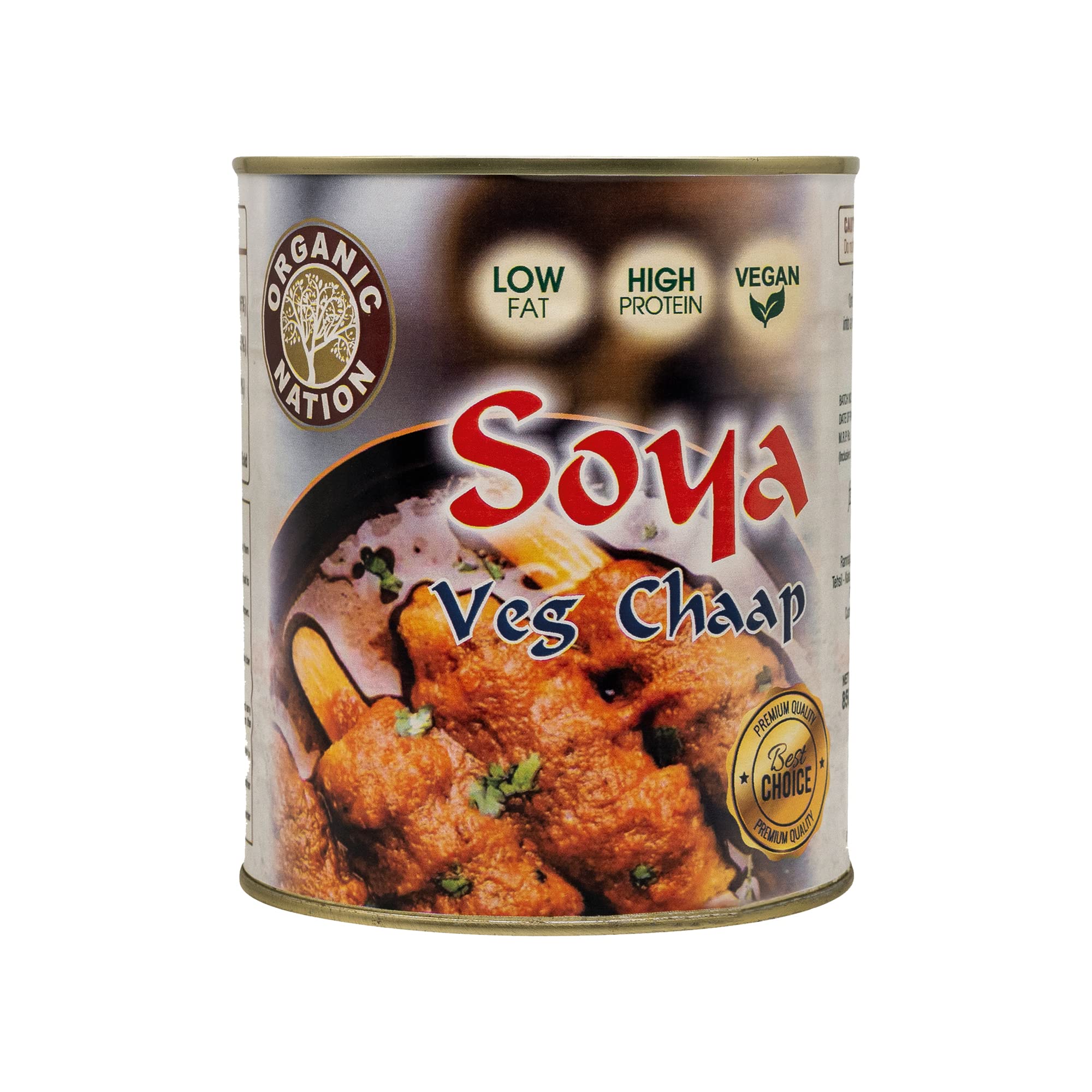 SOYA Chaap in on Stick - Canned, Vegan, Natural SOYA Chunks on Stick - High Protein Healthy Soy Chap - Tender, Delicious and Nutritious 850 g Can