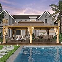 Vista 34 de YOLENY - Cenador de acero galvanizado con techo duro de 12 pies x 20 pies, marco de aluminio con doble ventilación, cortinas y malla incluidas