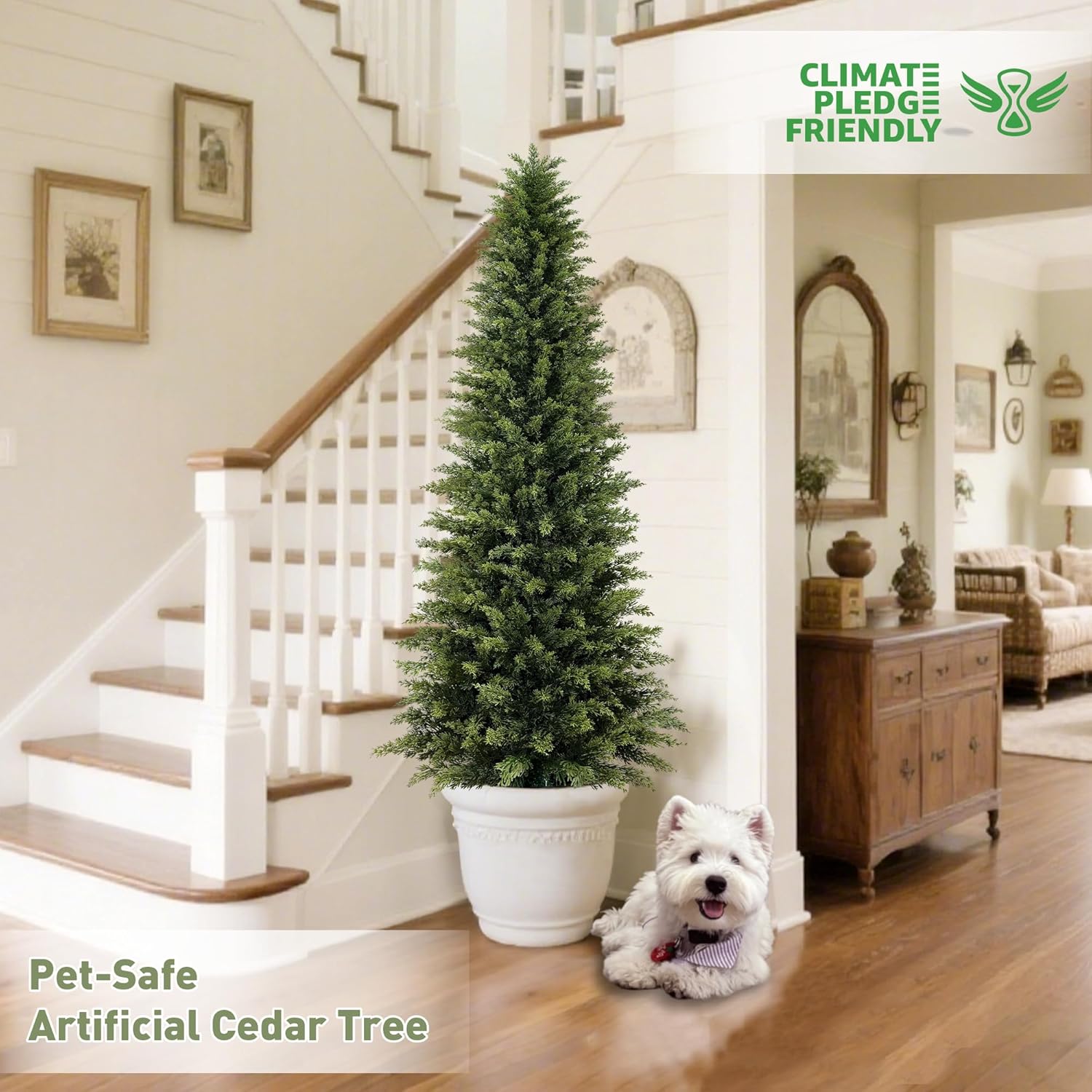 Mavis's Diary 6ft Artificial Cedar Topiary Tree, Set of 1 Realistic Faux Evergreen Shrub Plant in Planter, Indoor Outdoor Fake Cedar Tree for Front Porch, Entryway, Office & Home Decor - Image 4