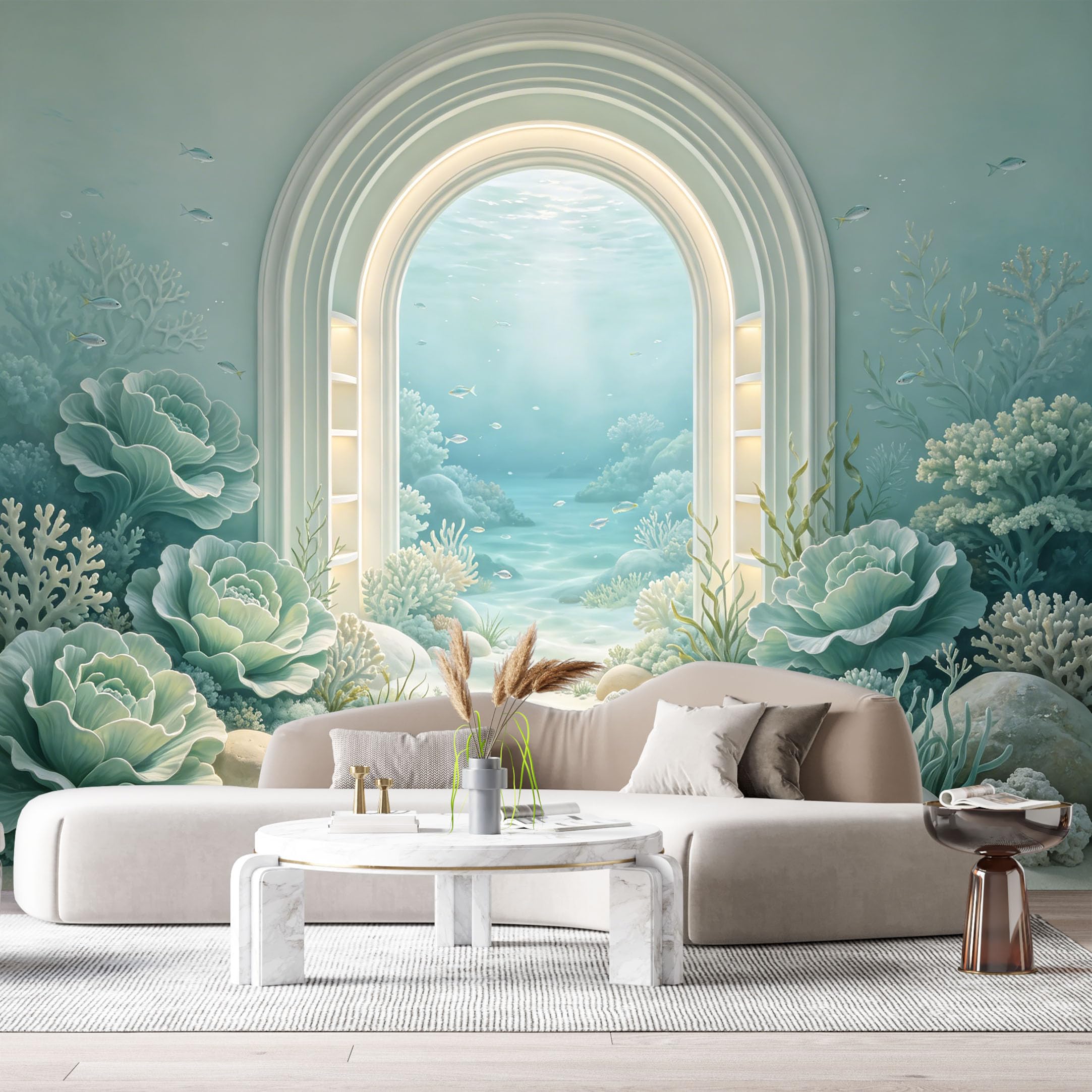 Custom Size Wall Murals Underwater Marine Ocean Coral Arch 3D Trompe L'Oeil SelfAdhesiveWall Fabric Removable Wallpaper Wall Decor for Living Room Bedroom Bathroom