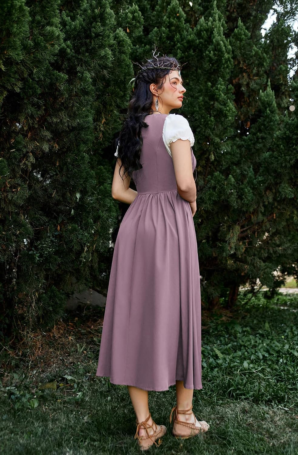 SCARLET DARKNESS Renaissance Costume Women Peasant Medieval Dress Short Sleeve Maxi Fairy Dresses with Pockets