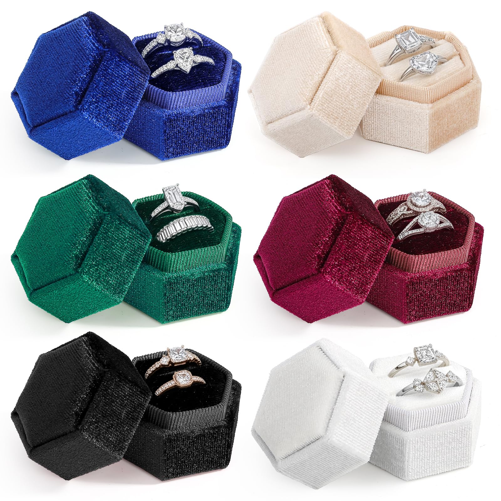 Boîte cadeau hexagonale en velours lot de 6 écrins à double fente pour surprendre vos proches