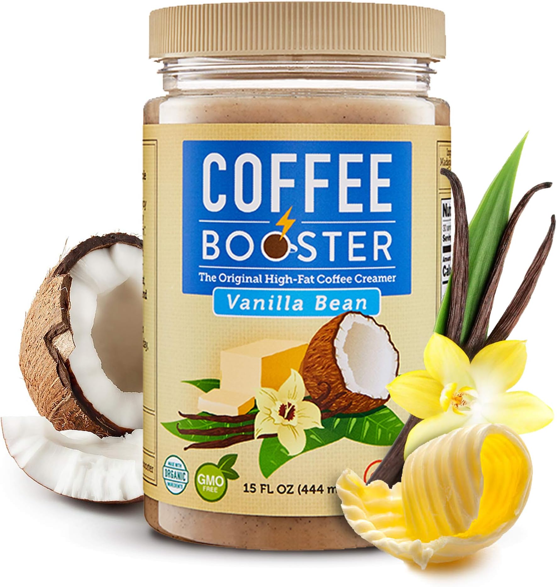 Coffee Booster: Vanilla Bean | The Original High-Fat Coffee Creamer | Organic Keto-Friendly Blend of Grass-fed Ghee and Coconut Oil | 15 oz