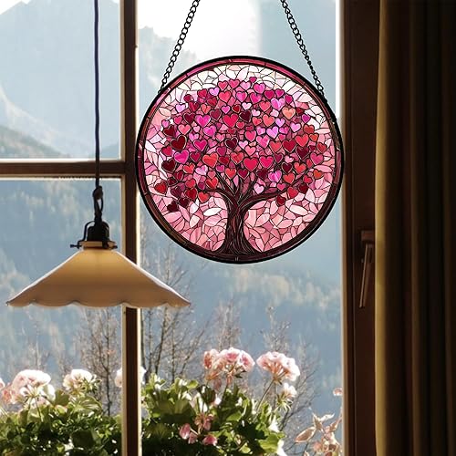 Miniatura 4 de Colgante de Vidrio Manchado para Ventana - DASTOLL, Regalos de Cumpleaños para Mujeres, Hombres, Mamá, Papá, Atrapasoles de Árbol del Amor Rosa para