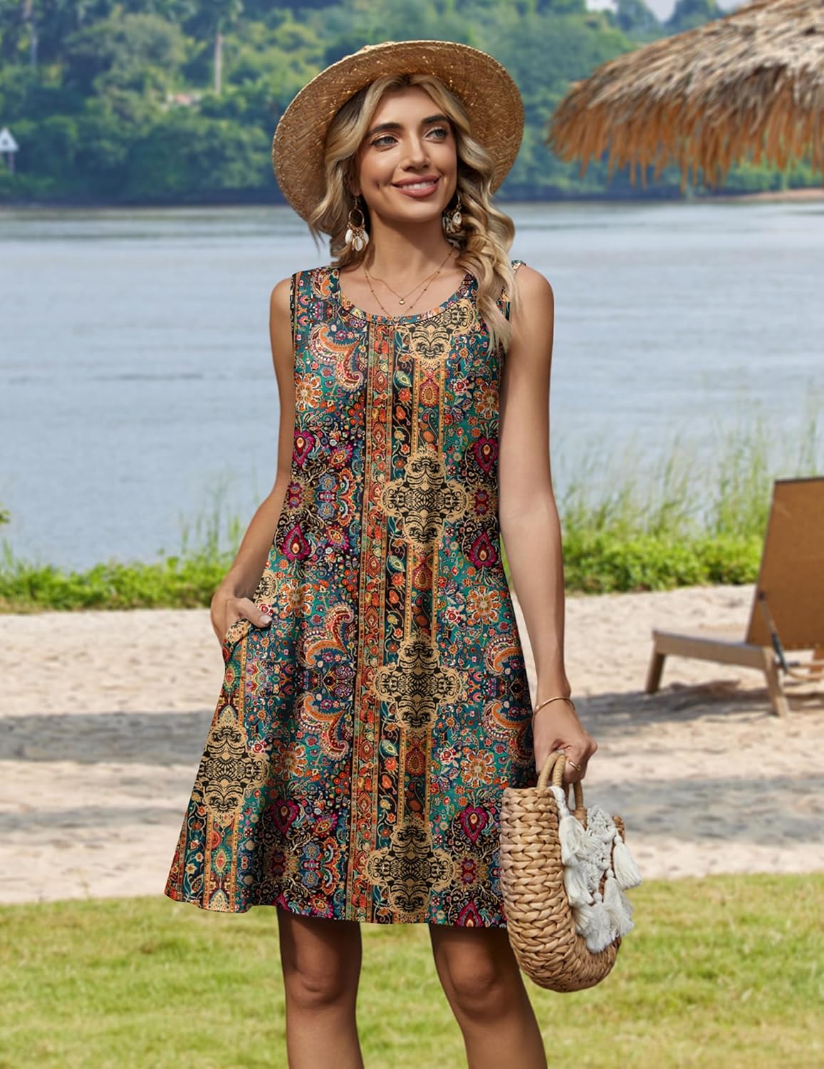 Zeagoo Summer Dresses for Women 2026 Sleeveless Casual Floral Tshirt Sundress with Pockets Loose Tank Beach Dress - Image 3