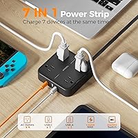 Vista 4 de TESSAN - Regleta protectora contra sobretensiones, enchufe plano, cable extensión ultradelgado 5 ft, 3 puertos USB (1 USB C), 4 tomas corriente