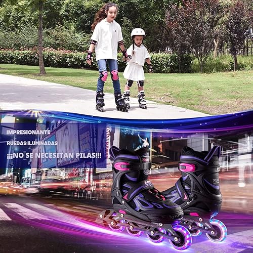 Miniatura 7 de 2PM SPORTS Vinal - Patines en línea ajustables intermitentes para niñas, todas las ruedas se iluminan, divertidos patines iluminadores para niños