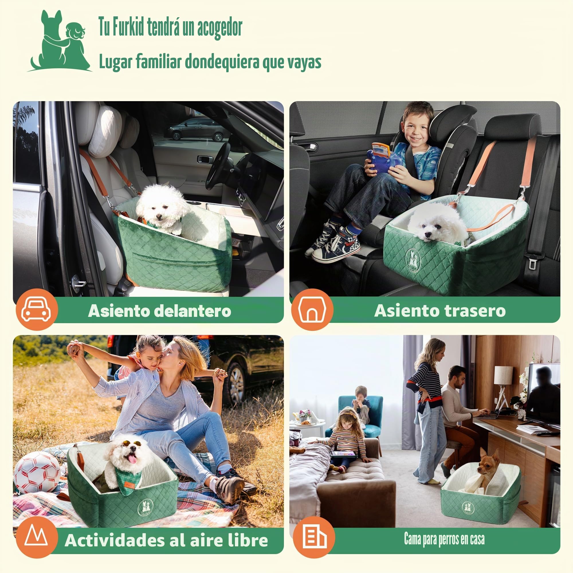Asiento Perro Coche para Perros Pequeños y Medianos Transportin Cama de Viaje para Mascotas, Delantero o Posterior, hasta 15 kg