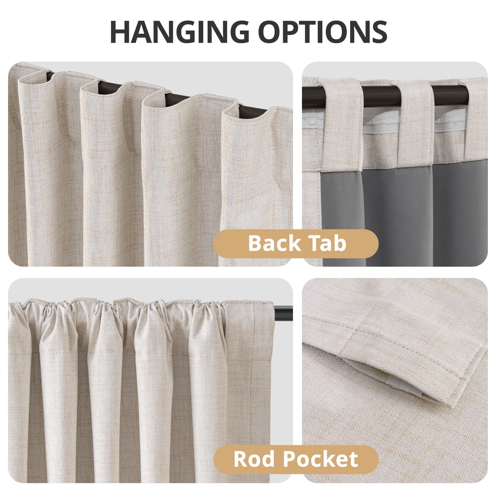 DEFYNEE 100% Blackout Curtains for Bedroom 50 x 63 Inch Drop, Back Tab/Rod Pocket - Image 4