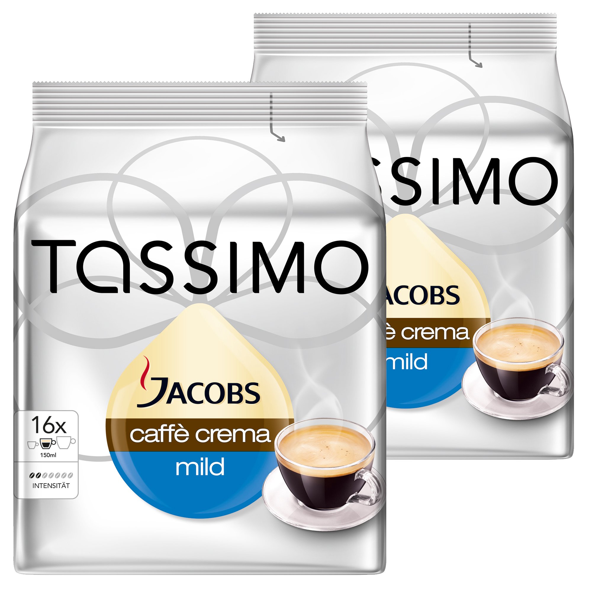 TassimoJacobs Caff? Crema Velvety & Mild, Pack of 2, 2 x 16 T-Discs