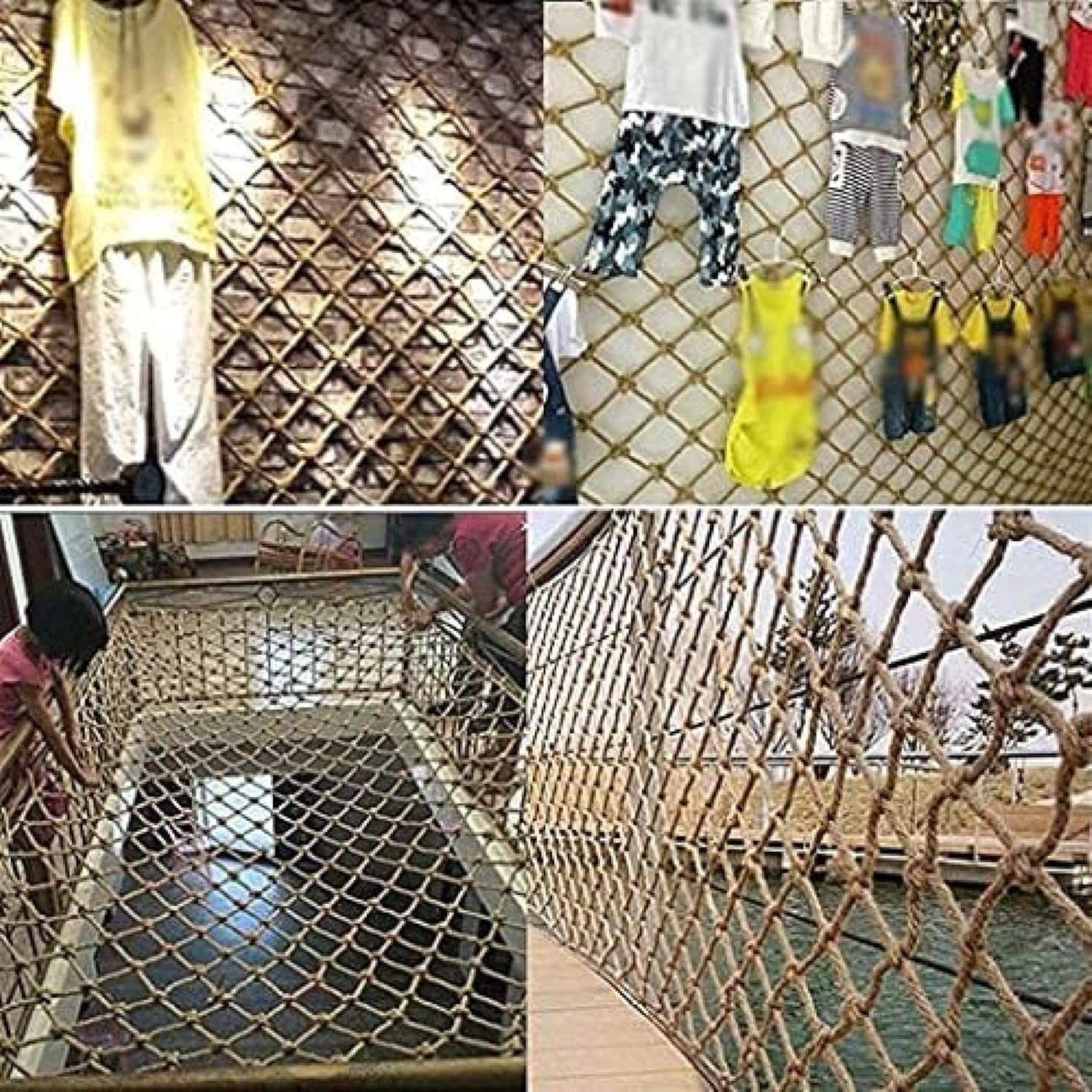 Hemp Rope Safety Net for Balconies & Ceilings, Child Protection Mesh, Durable Outdoor Swing Safety Barrier, Woven Rope Net for Safe Play Areas & Family Safety