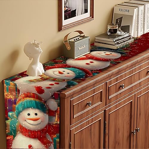 Miniatura 166 de Juego de manteles individuales y camino de mesa de muñeco de nieve y árbol de Navidad, 7 piezas (1 camino de mesa + 6 manteles individuales), diseño