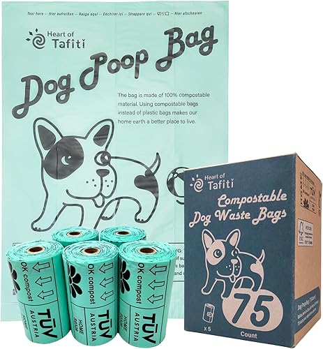Heart of Tafiti Bolsas compostables certificadas para excremento de perro, bolsas para excrementos de perros, bolsas de basura de perros a base de