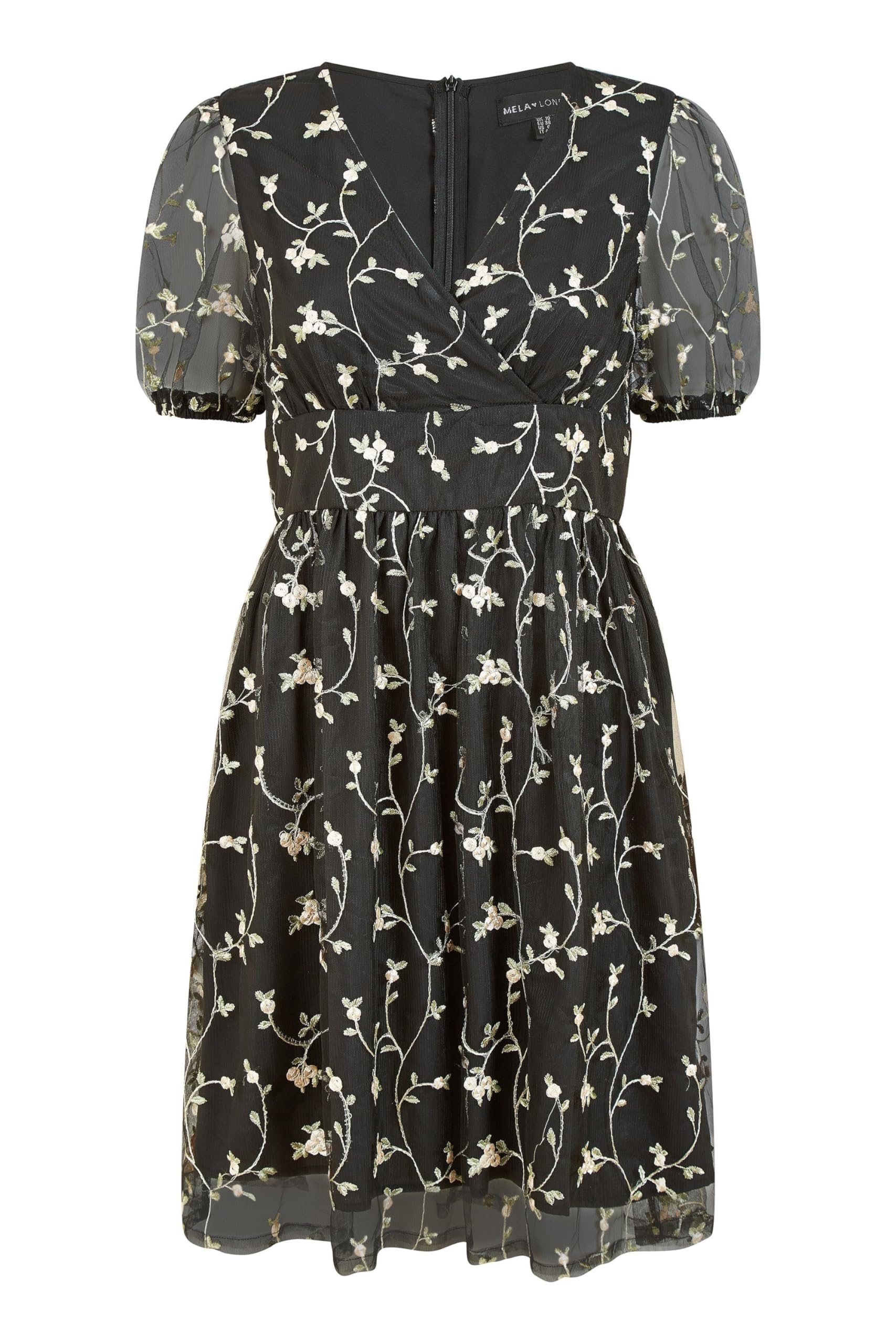 Mela London Women's Black Mela Embroidery Mesh Skater Dress 12