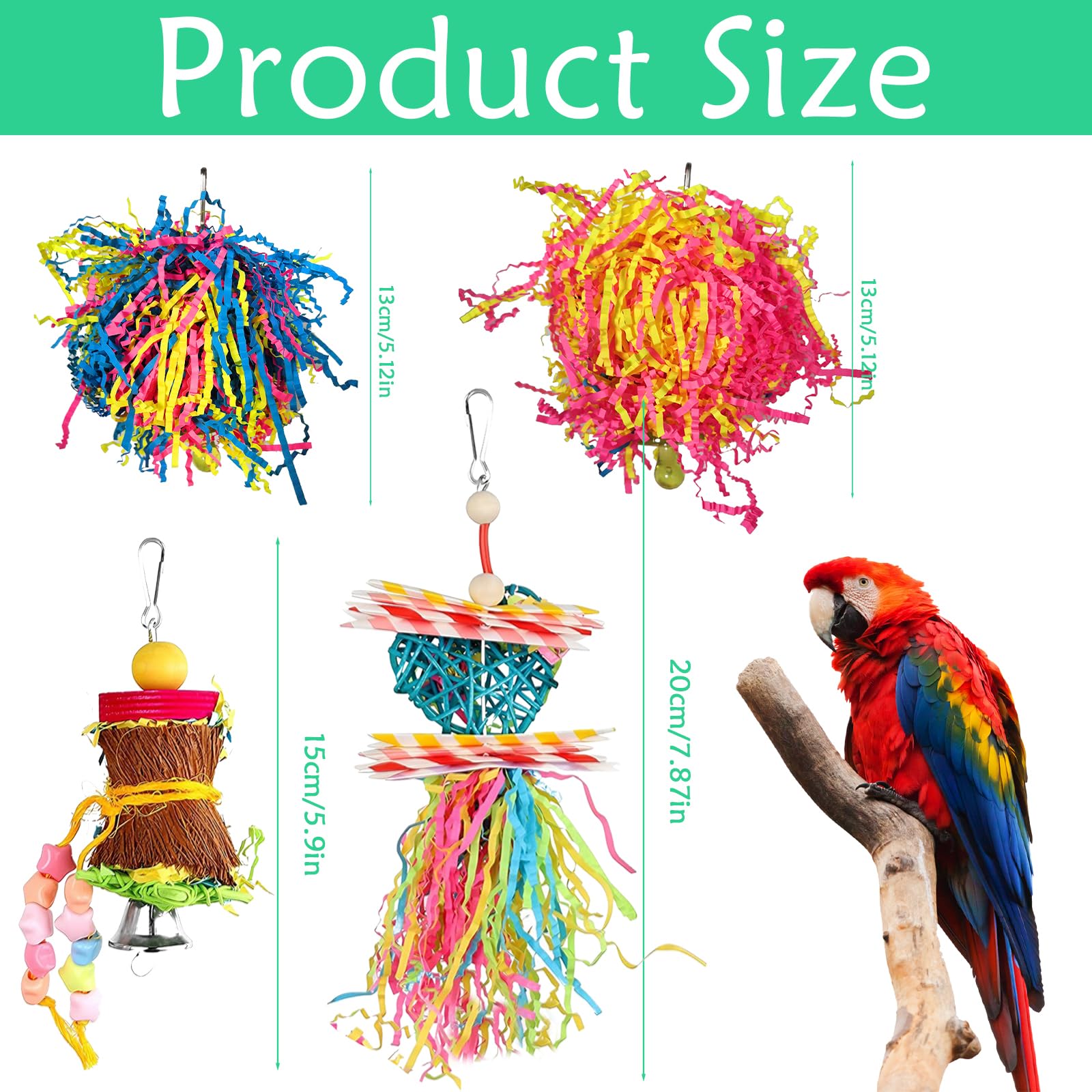 Parrot Chewing Loofah Toy for Budgie and Cockatiel Swing Climbing, Multicoloured - Image 2