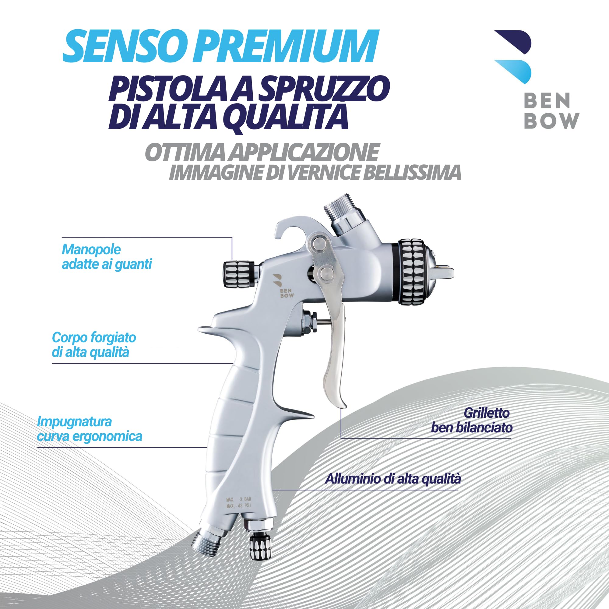 BenBow Pistola a spruzzo PK60 Mini, Ugello da 1,2 mm, Qualità professionale, Pistola a spruzzo per verniciatura, Verniciatura di piccole aree e dettagli precisi
