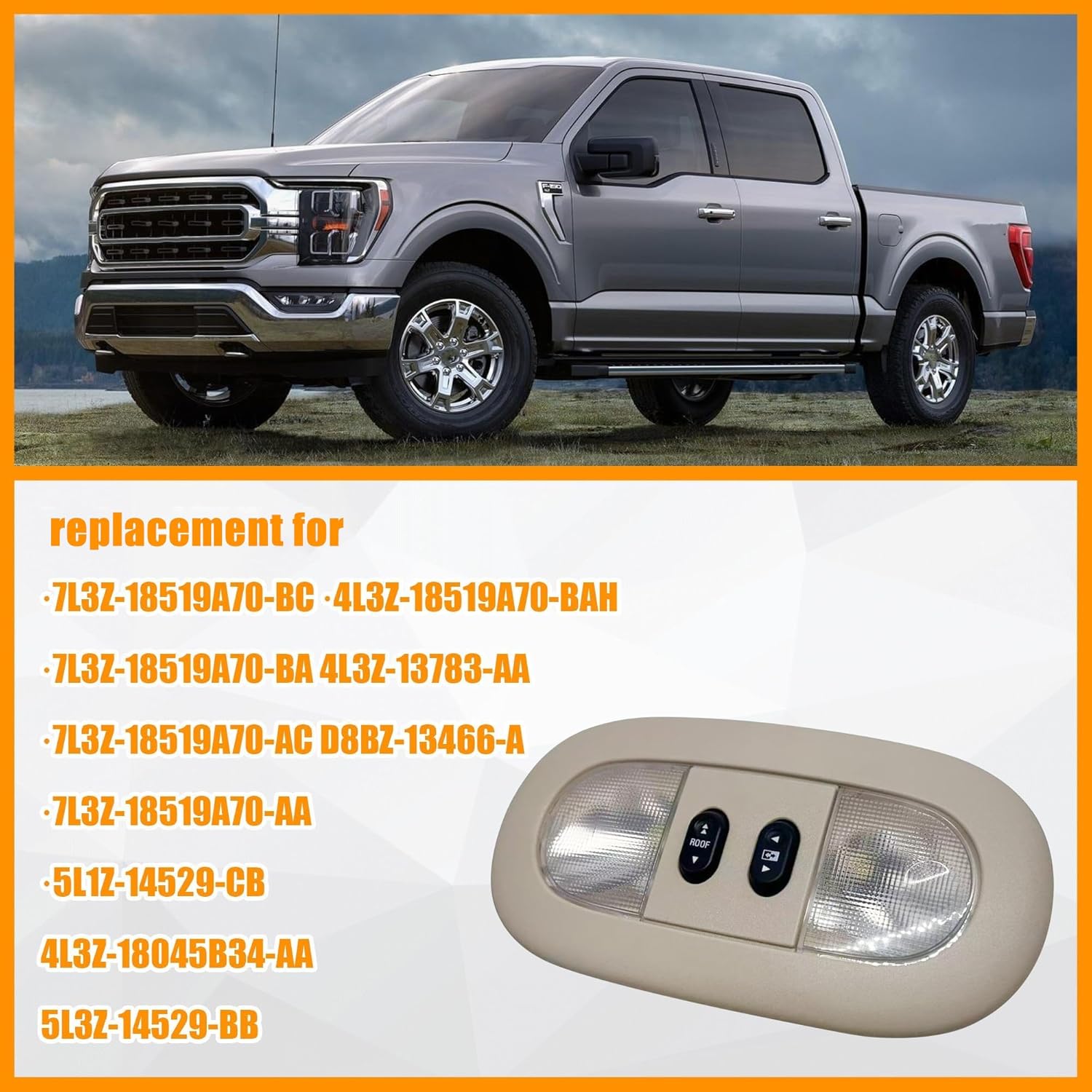 7L3Z-18519A70-BA Overhead Console with LED Dome Map Light & Sunroof Switch COMPATIBLE WITH Ford F150 2004-2008 For Lincoln Mark LT 2006-2008 Cab Interior Ceiling Roof Reading Lamp, Beige