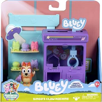 BlueY Mini Play Set Bingos Grab Machine with 6 Gifts | Articulated bingo figure and wave rider, win prizes from the grabber m