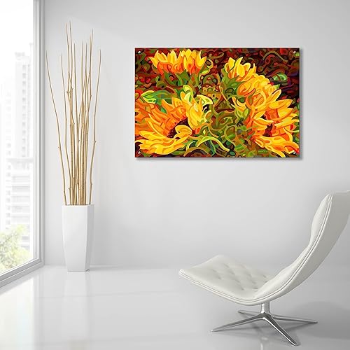 Miniatura 6 de Epic Art 'Cuatro girasoles' de Mandy Budan, arte de pared de vidrio acrílico, 36 x 24 pulgadas