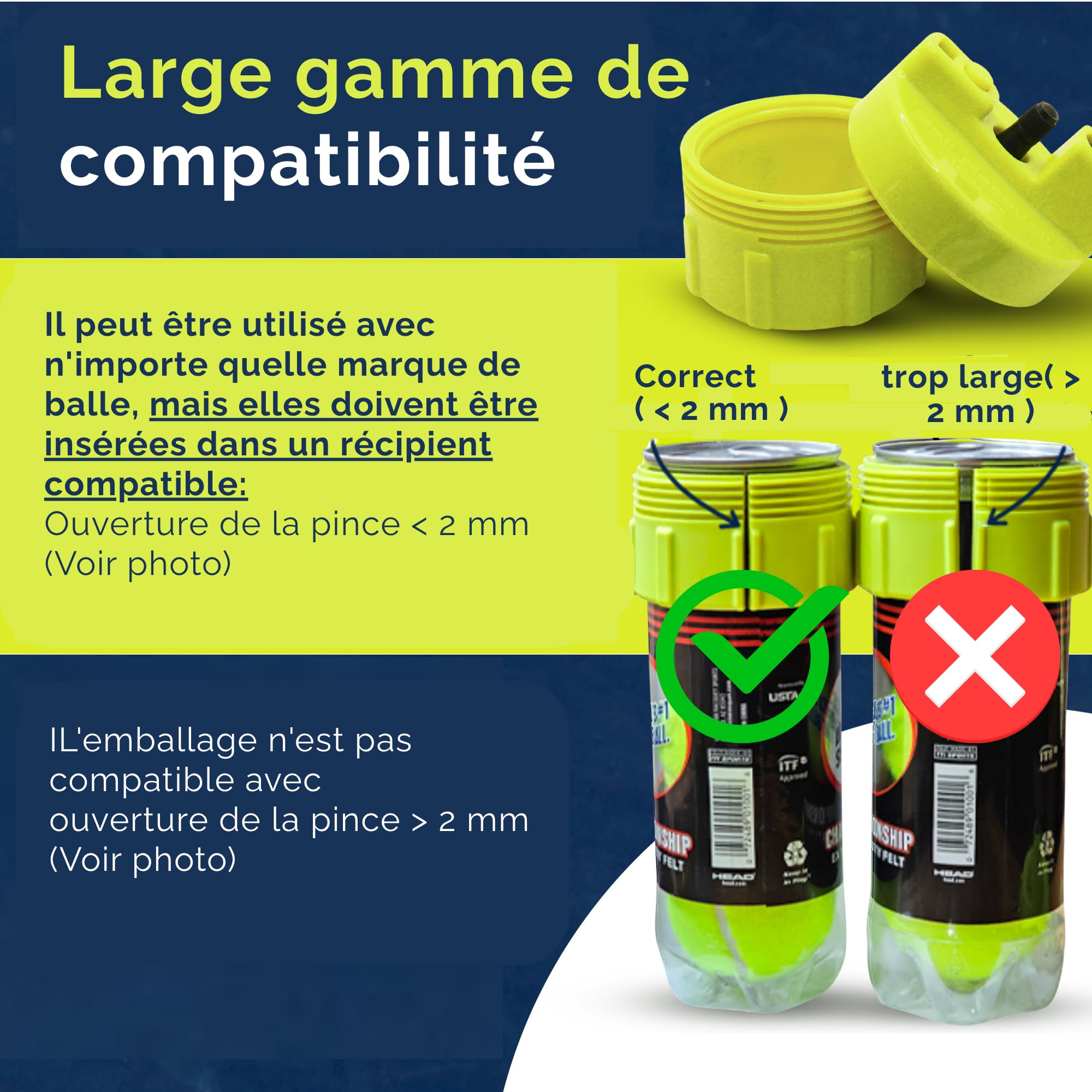 BALL RESCUER - Convertit Les contenants de balles de Padel ou Tennis en Un Pressuriseur de 30 psi - Adaptable aux contenants de 3 ou 4 balles (Contenant Non Inclus).